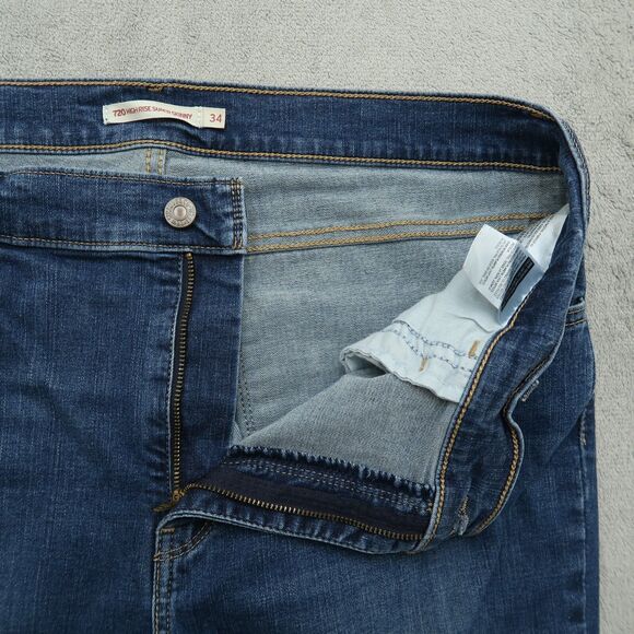 Levi's 720 Jeans Women's 34 Blue High-Rise Super Skinny 29" Inseam Distressed - Picture 2 of 16
